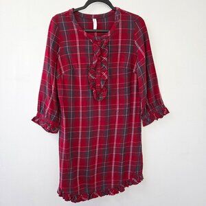 GapBody Womens Ruffled Plaid Nightgown Red/Gray M Cotton 3983